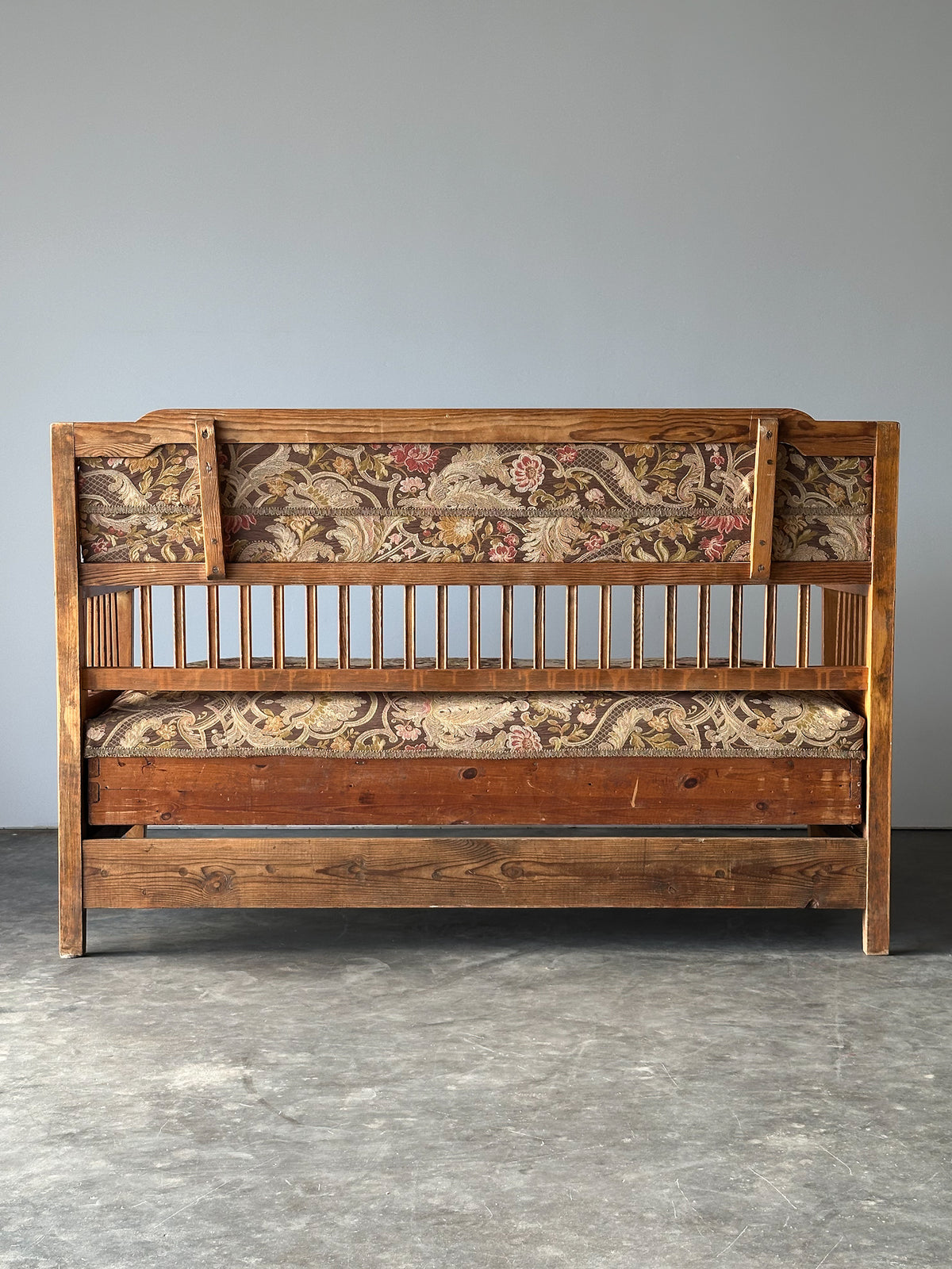 Pine Bench Fold-Out Daybed With Hidden Storage, Central Europe, 19th Century