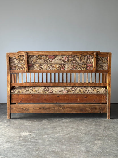 Pine Bench Fold-Out Daybed With Hidden Storage, Central Europe, 19th Century