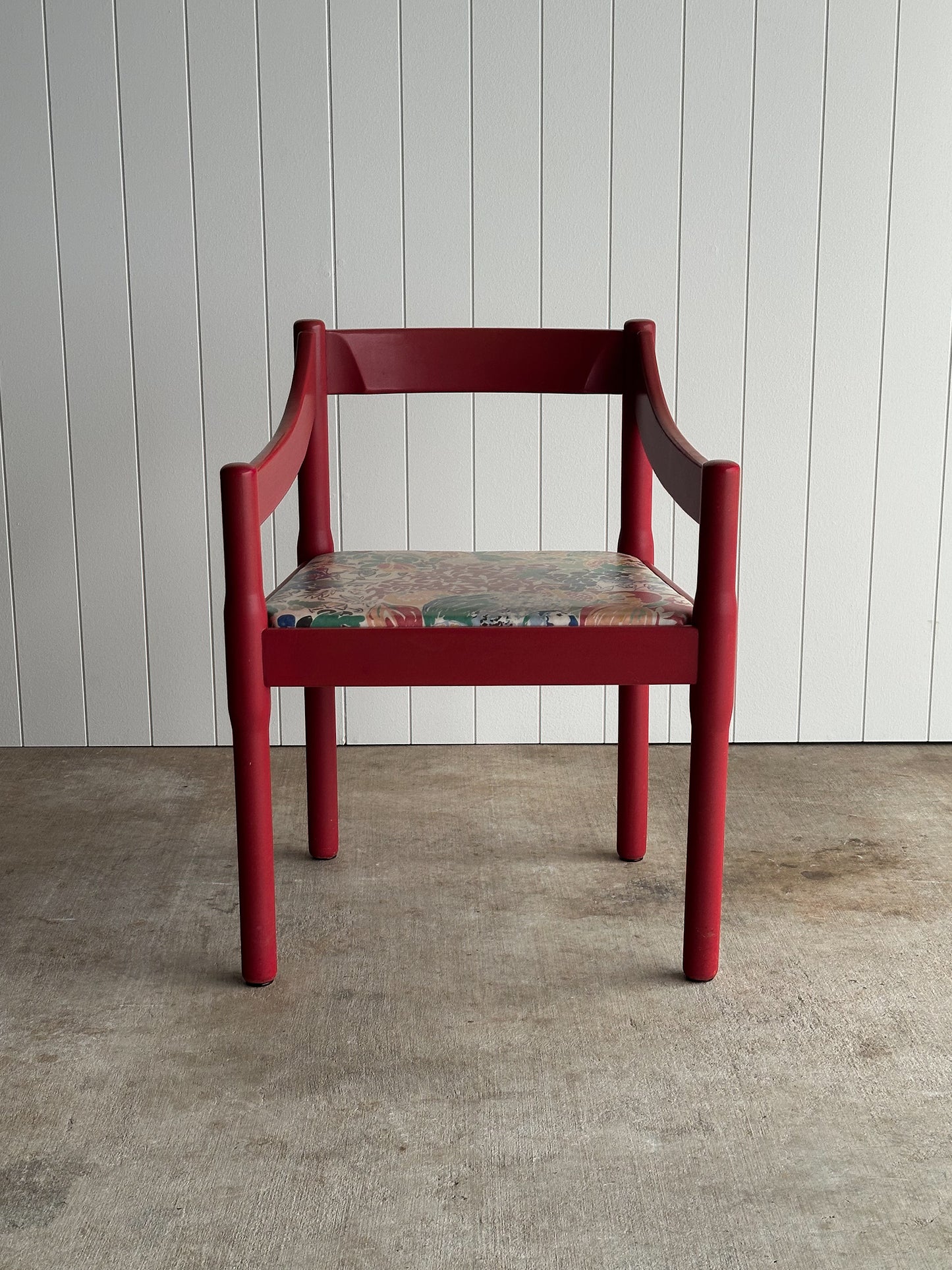 Set of Six Vintage Red Lacquered Dining Armchairs, Attributed to Vico Magistretti