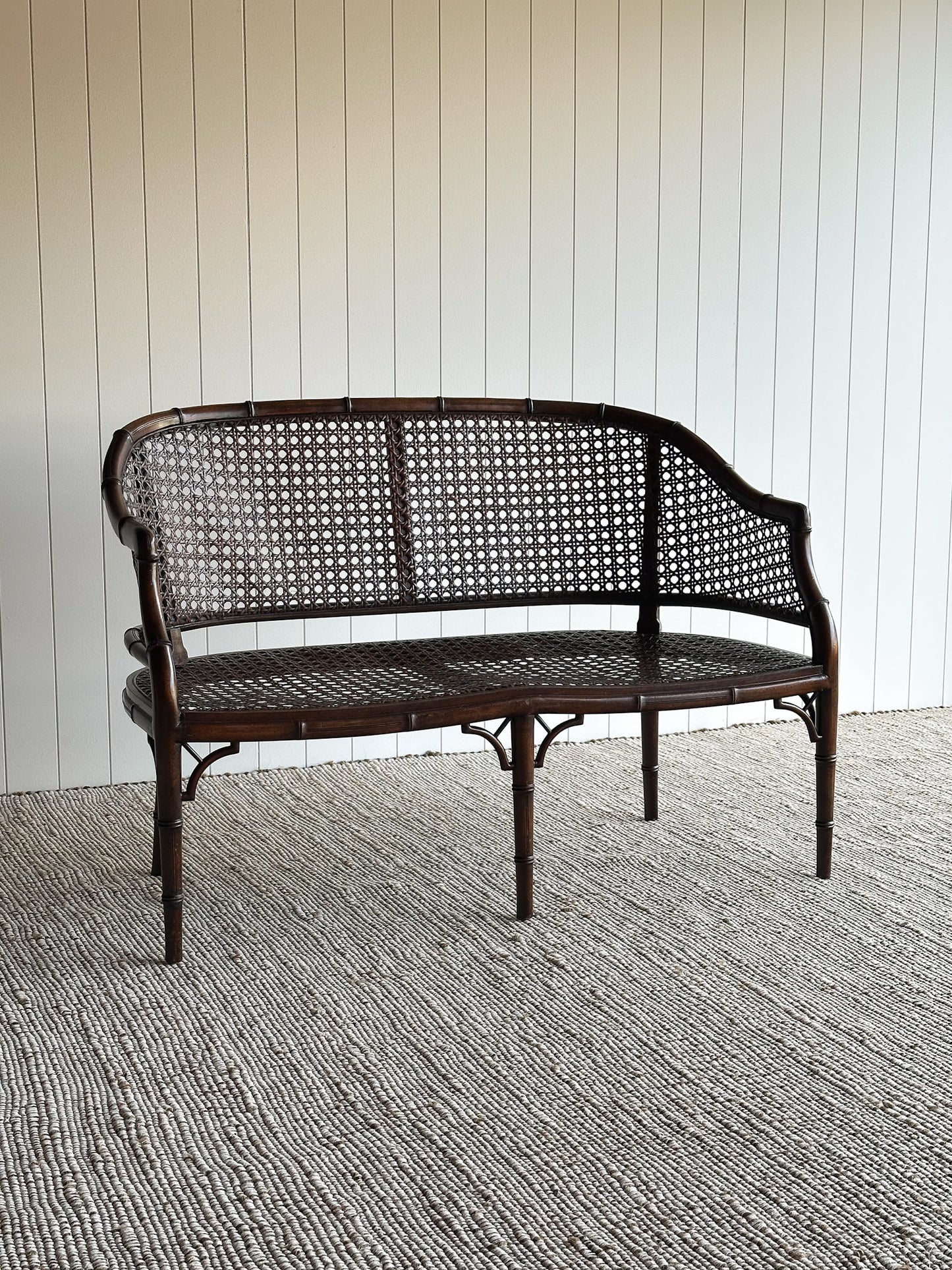 Vintage Faux Bamboo Caned Settee Bench, c. 1970s