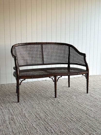 Vintage Faux Bamboo Caned Settee Bench, c. 1970s