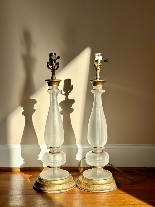 Antique Frosted Glass Table Lamps, Pair