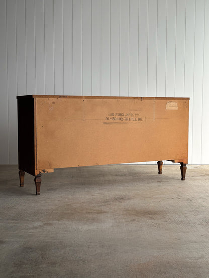 Vintage Ward Walnut Nine-Drawer Triple Dresser with Fluted Details