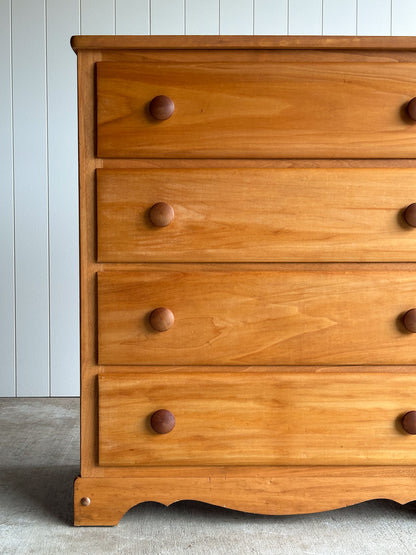 Vintage Pine Chest of Drawers with Scalloped Apron