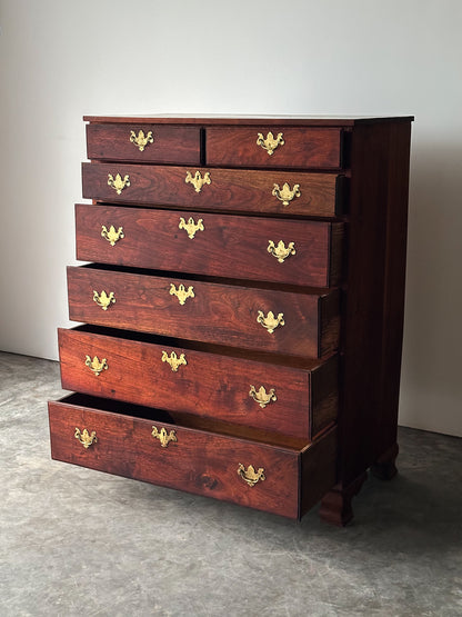 Chippendale-Style Black Walnut Tall Chest of Drawers, 1930s