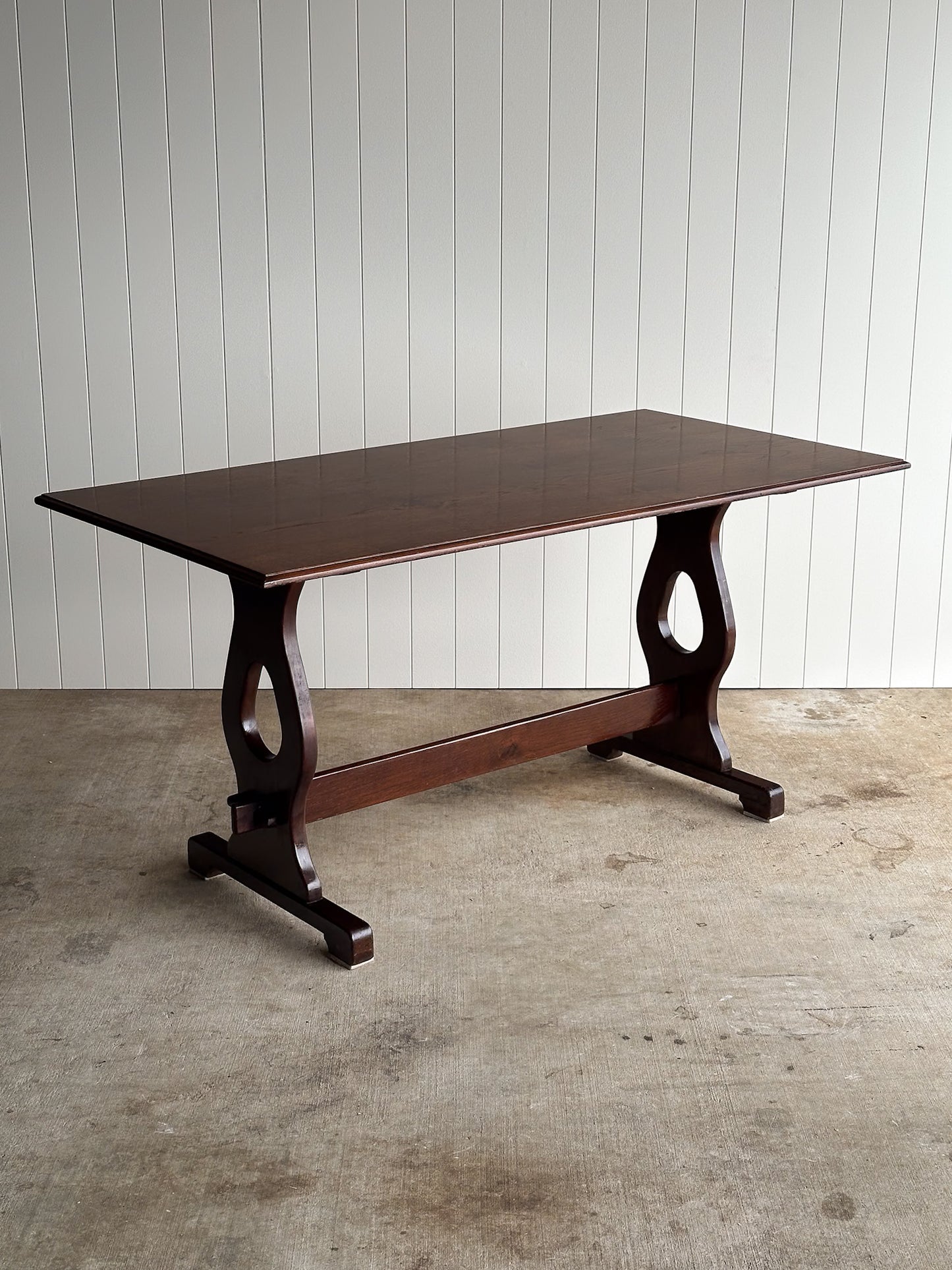 Vintage Old World Architectural Oak Trestle Dining Table