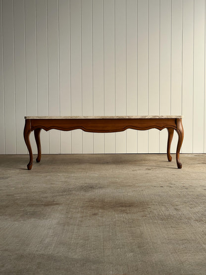 Vintage French Provincial Carved Maple Coffee Table with Marble Top