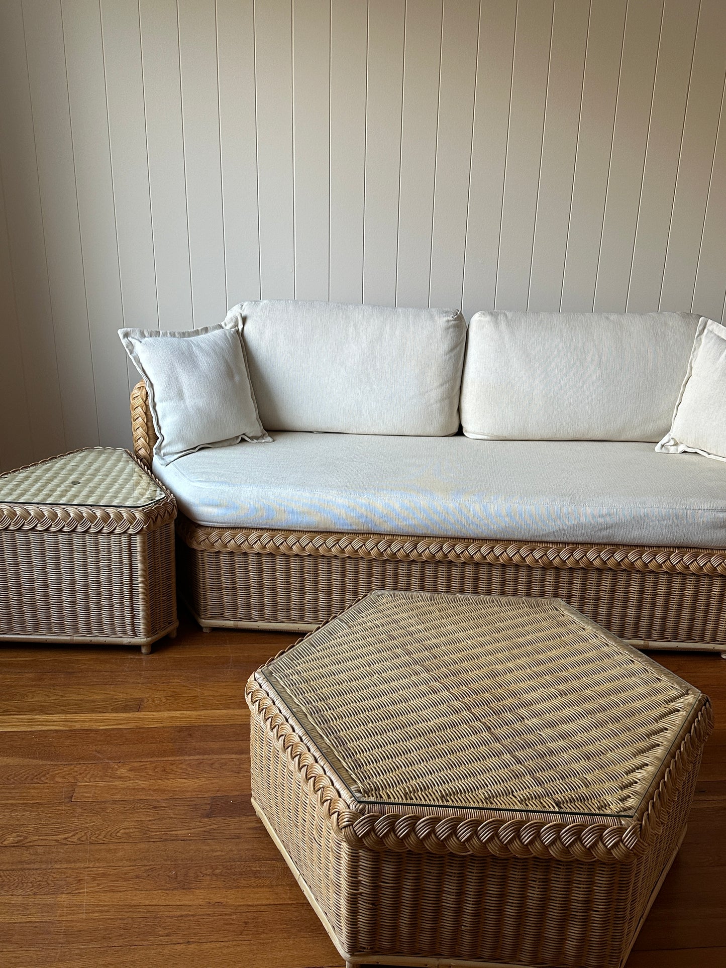Vintage Brown Jordan Braided Wicker Coffee Table