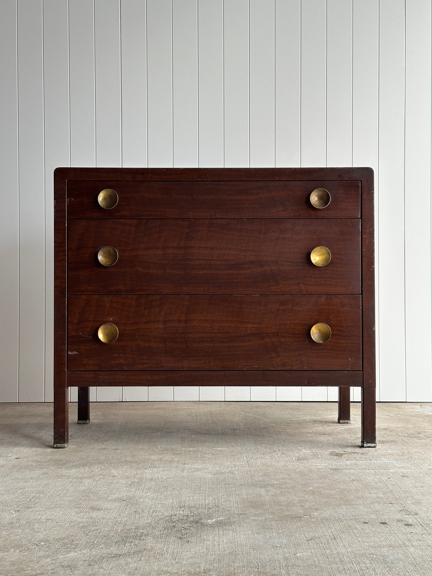 Vintage Norman Bel Geddes Steel Chest of Drawers With Mirror & Brass Pulls, C. 1930s