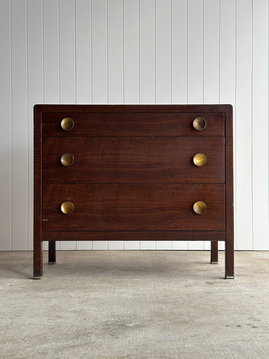 Vintage Norman Bel Geddes Steel Chest of Drawers With Mirror & Brass Pulls, C. 1930s