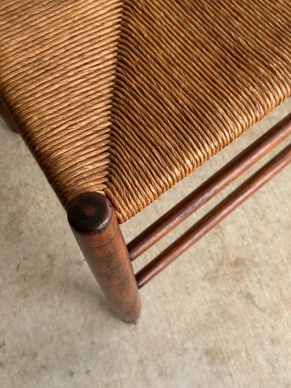 Antique Ladderback Chair with Hand-Woven Rush Seat