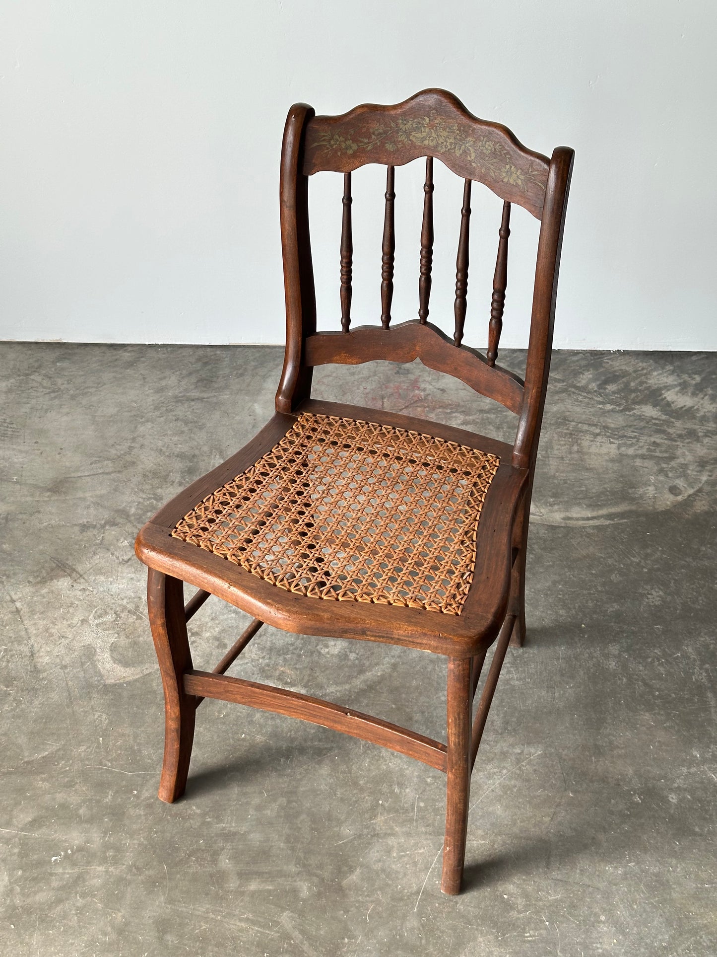 Antique Set of 4 Turned-Spindle Cane Seat Dining Chairs
