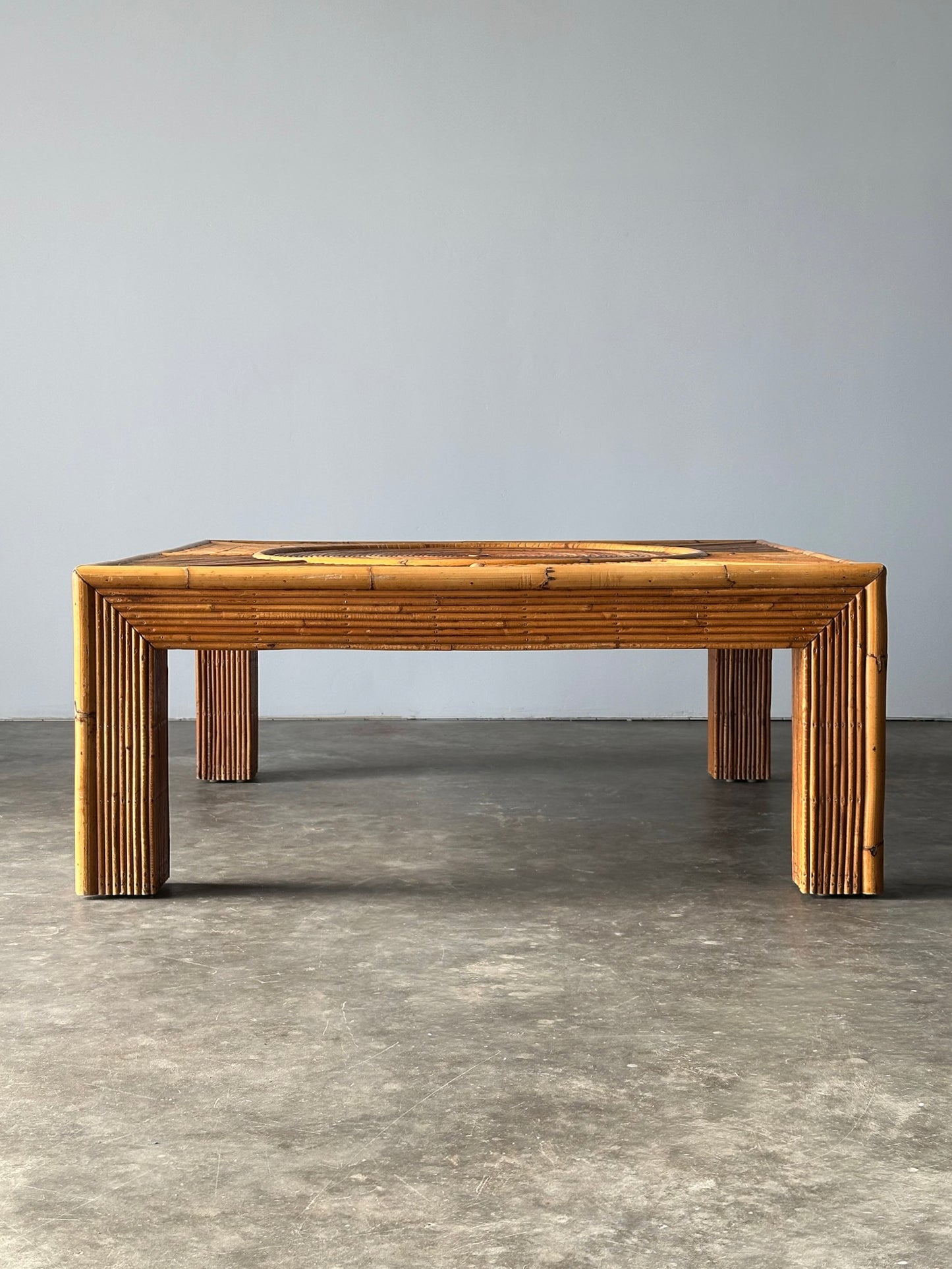 Sunburst Rattan Coffee Table, Attributed to Vivai Del Sud, Italy, 1970s