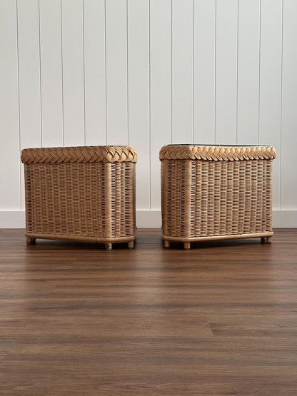 Vintage Brown Jordan Braided Wicker Side Tables, Pair