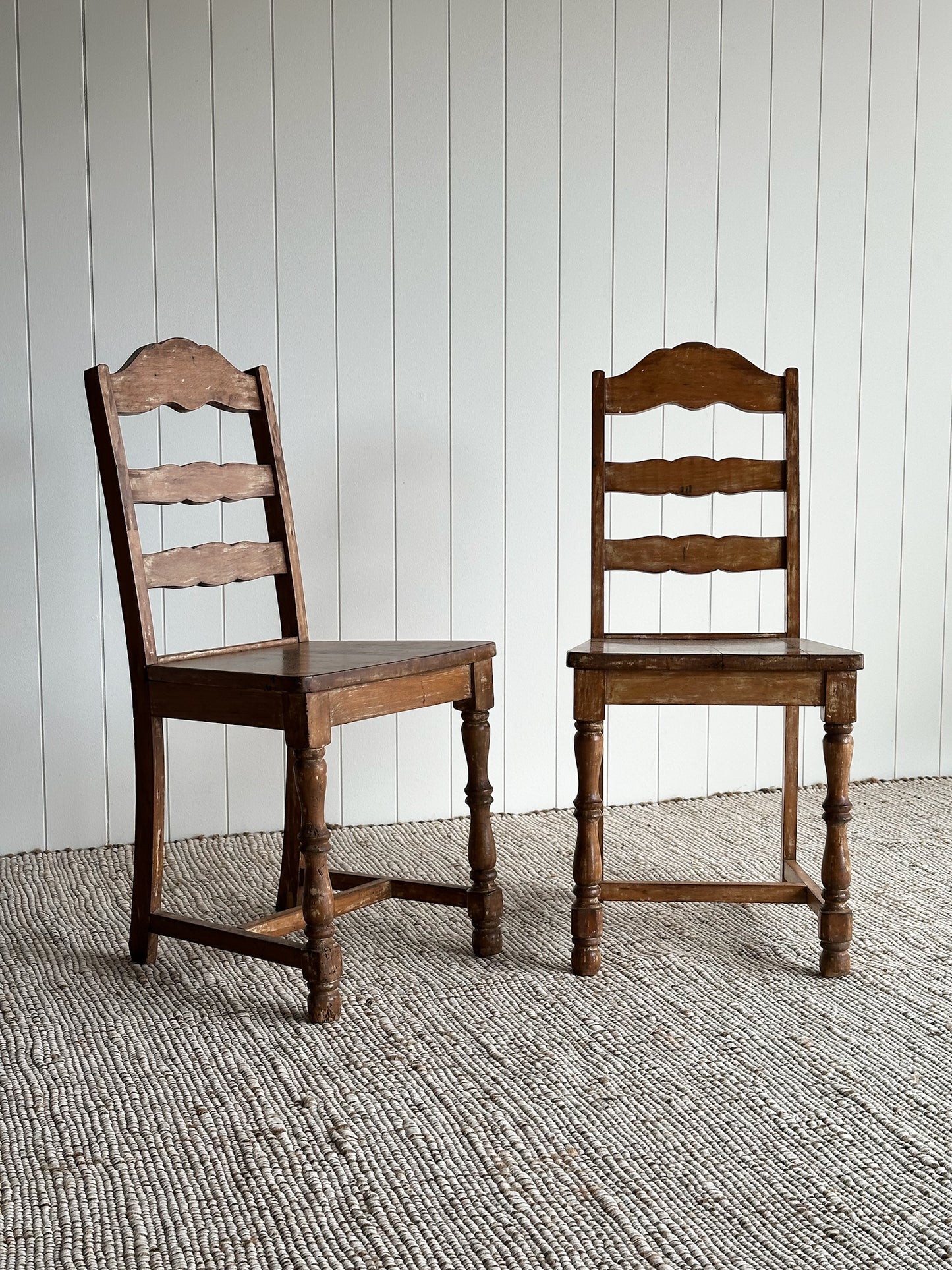 Antique Ladderback Scalloped Accent Dining Chairs, Pair