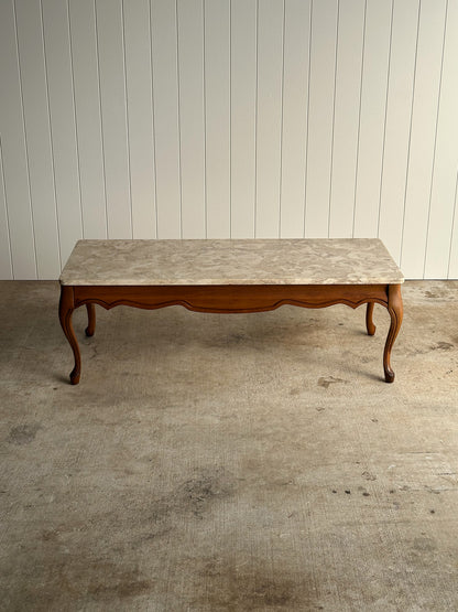 Vintage French Provincial Carved Maple Coffee Table with Marble Top
