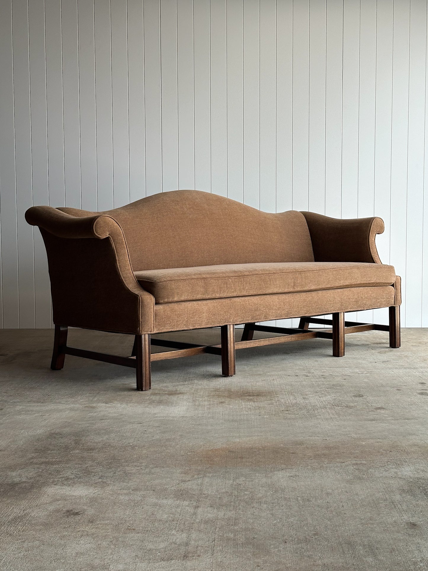 Vintage Camelback Chippendale-Style Sofa