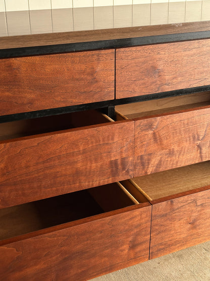 Mid-Century Walnut Nine-Drawer Dresser by Stanley, C. 1960s