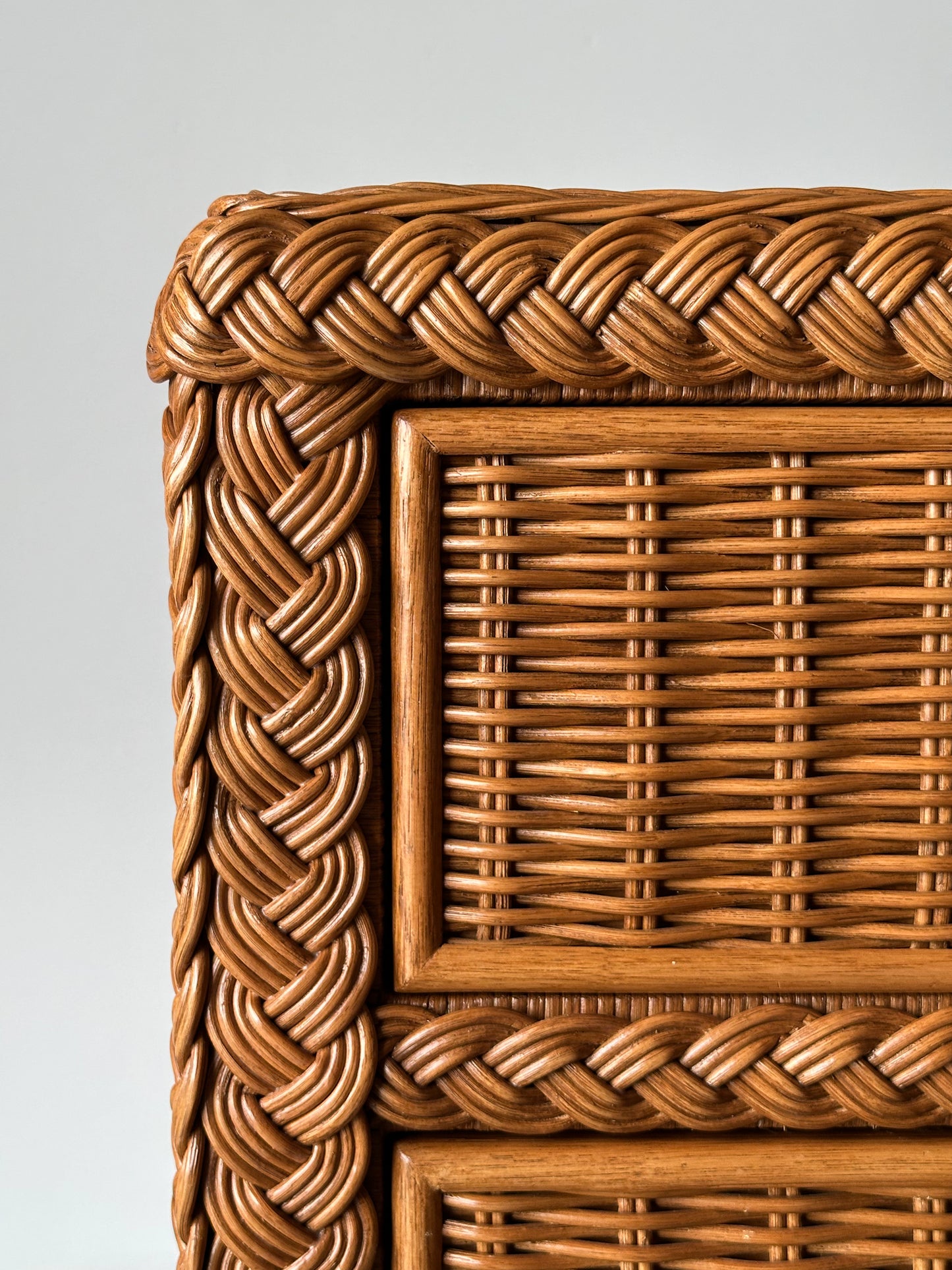 Vintage Woven Wicker Six-Drawer Dresser