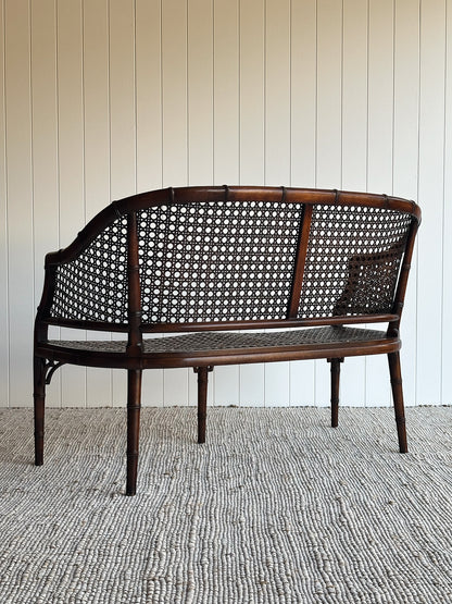 Vintage Faux Bamboo Caned Settee Bench, c. 1970s