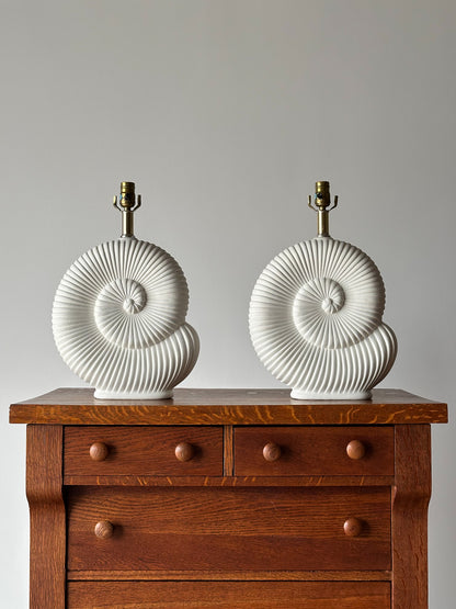 Vintage Plaster Nautilus Table Lamps, Pair