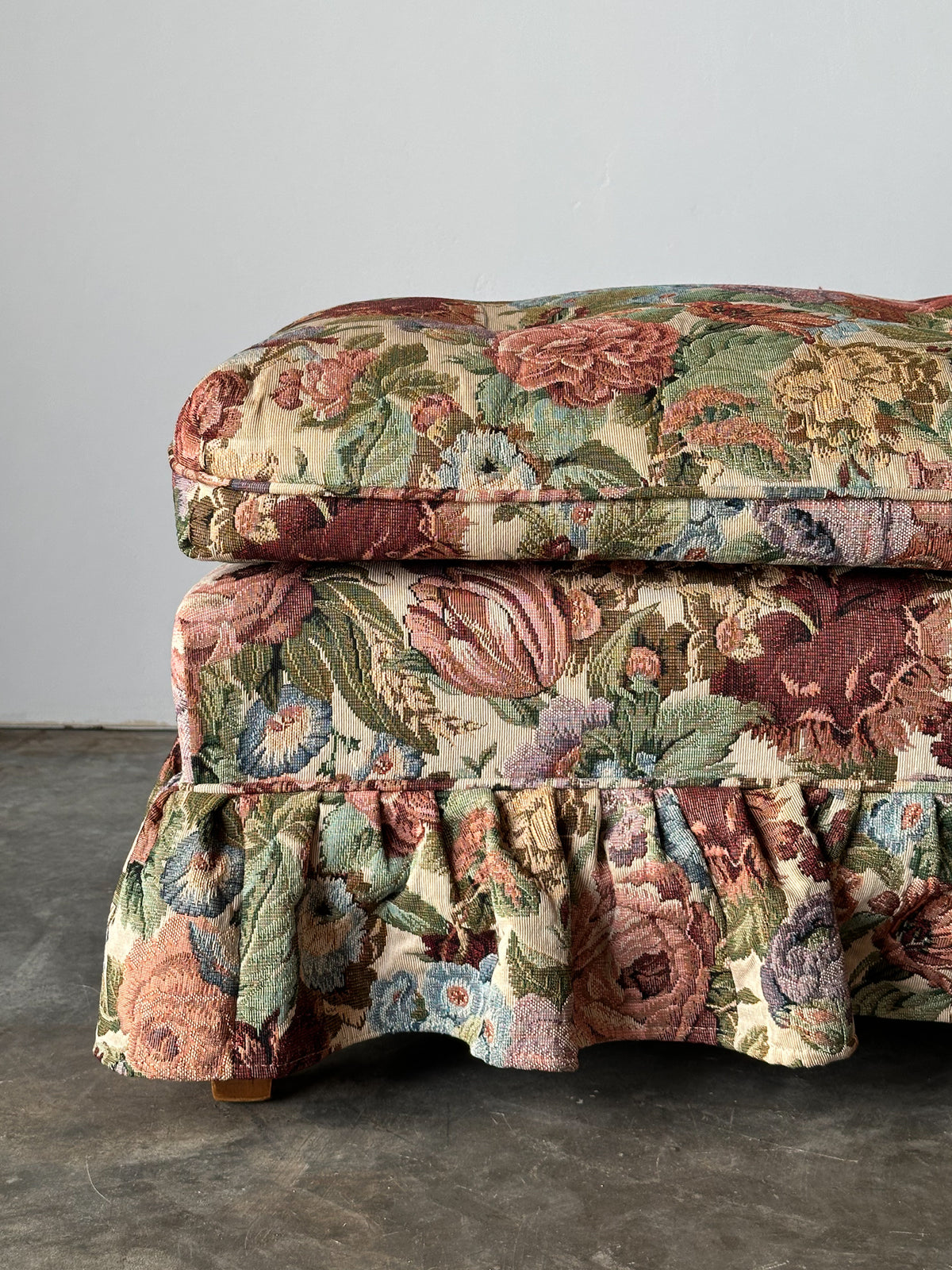 Floral Jacquard Tapestry Skirted Tufted Ottoman, 1980s