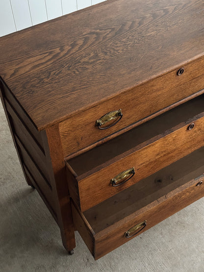 Antique Oak Three-Drawer Chest of Drawers, 19th Century