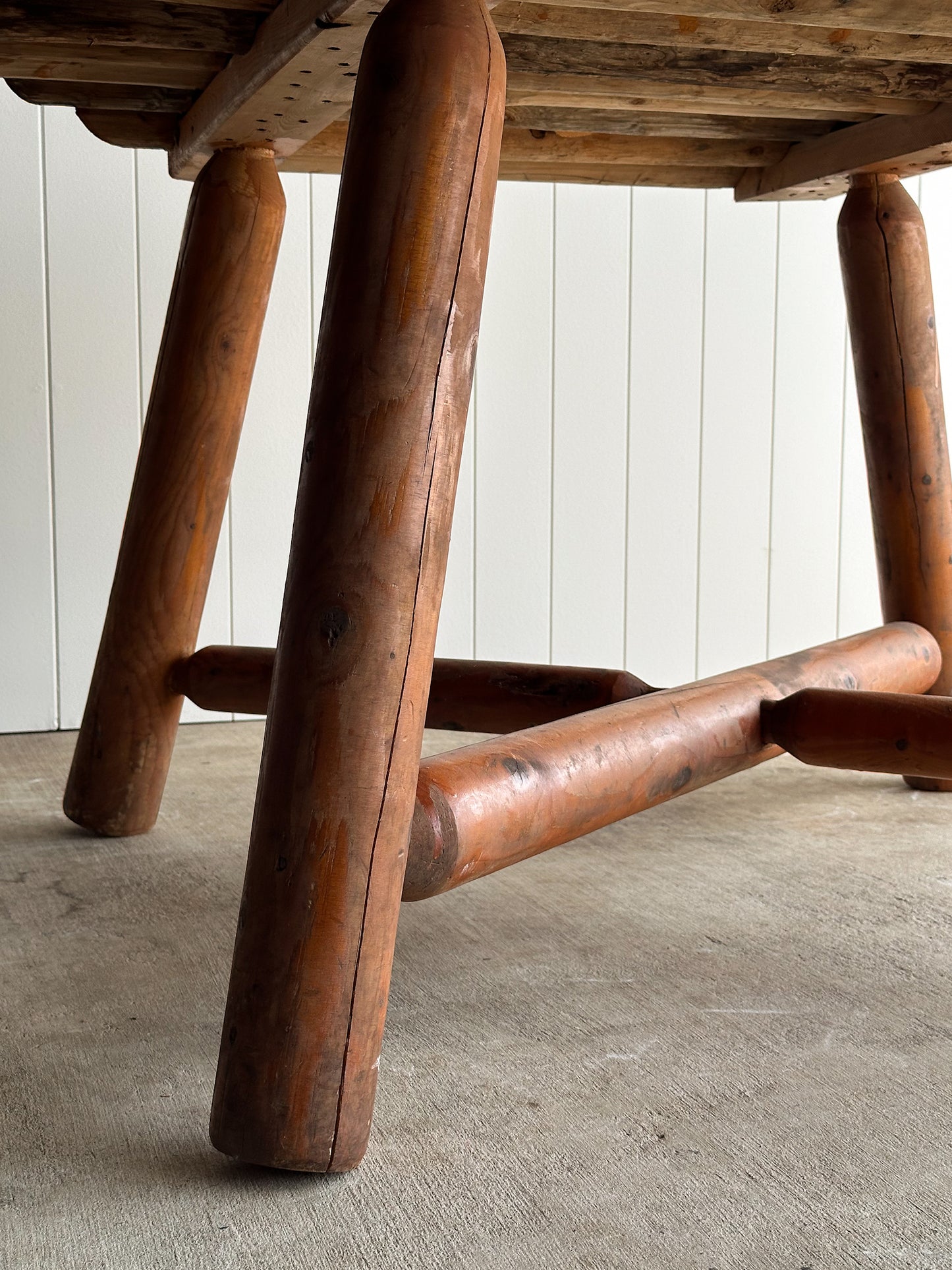 Early 20th Century Pine Dining Table with Scalloped Edge
