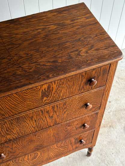 Antique Quarter Sawn Tiger Oak Chest of Drawers