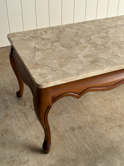 Vintage French Provincial Carved Maple Coffee Table with Marble Top