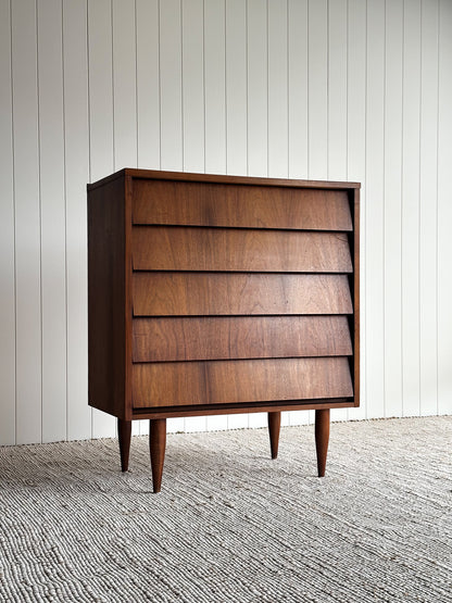 Vintage Mid Century Modern Walnut Floating Drawer Chest of Drawers