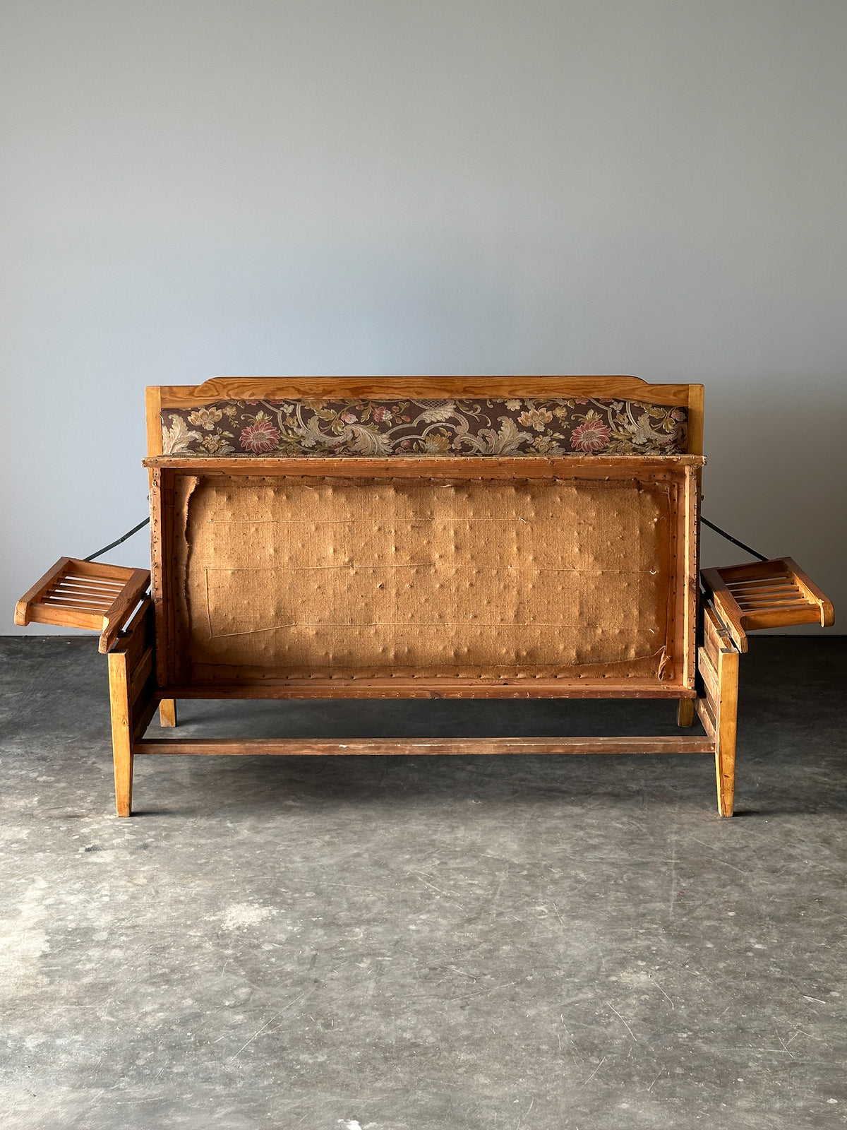 Pine Bench Fold-Out Daybed With Hidden Storage, Central Europe, 19th Century