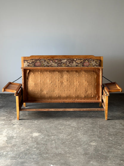 Pine Bench Fold-Out Daybed With Hidden Storage, Central Europe, 19th Century