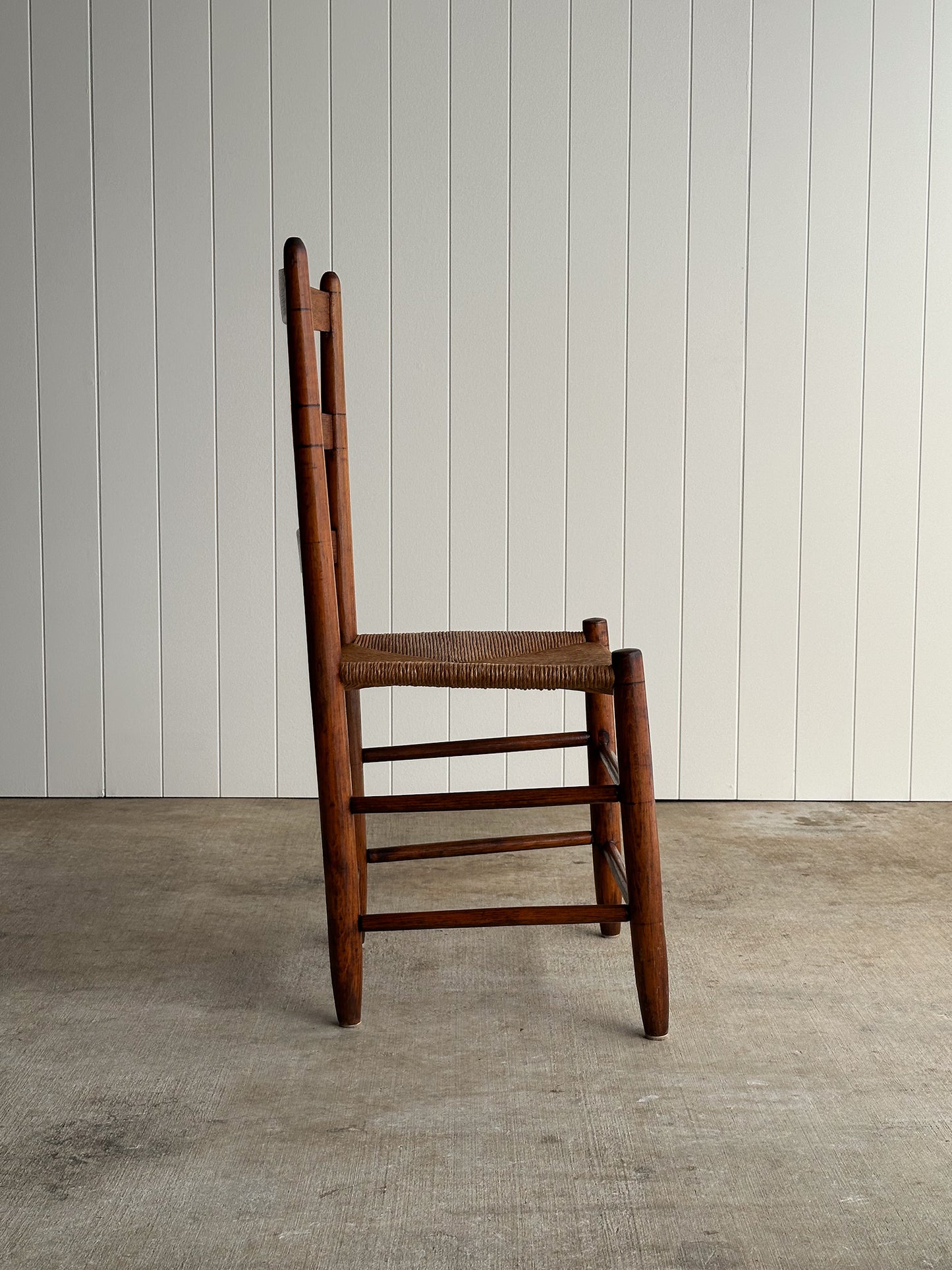 Antique Shaker Ladderback Chair with Hand-Woven Rush Seat, C. 1910