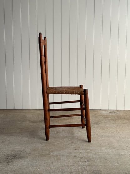 Antique Ladderback Chair with Hand-Woven Rush Seat