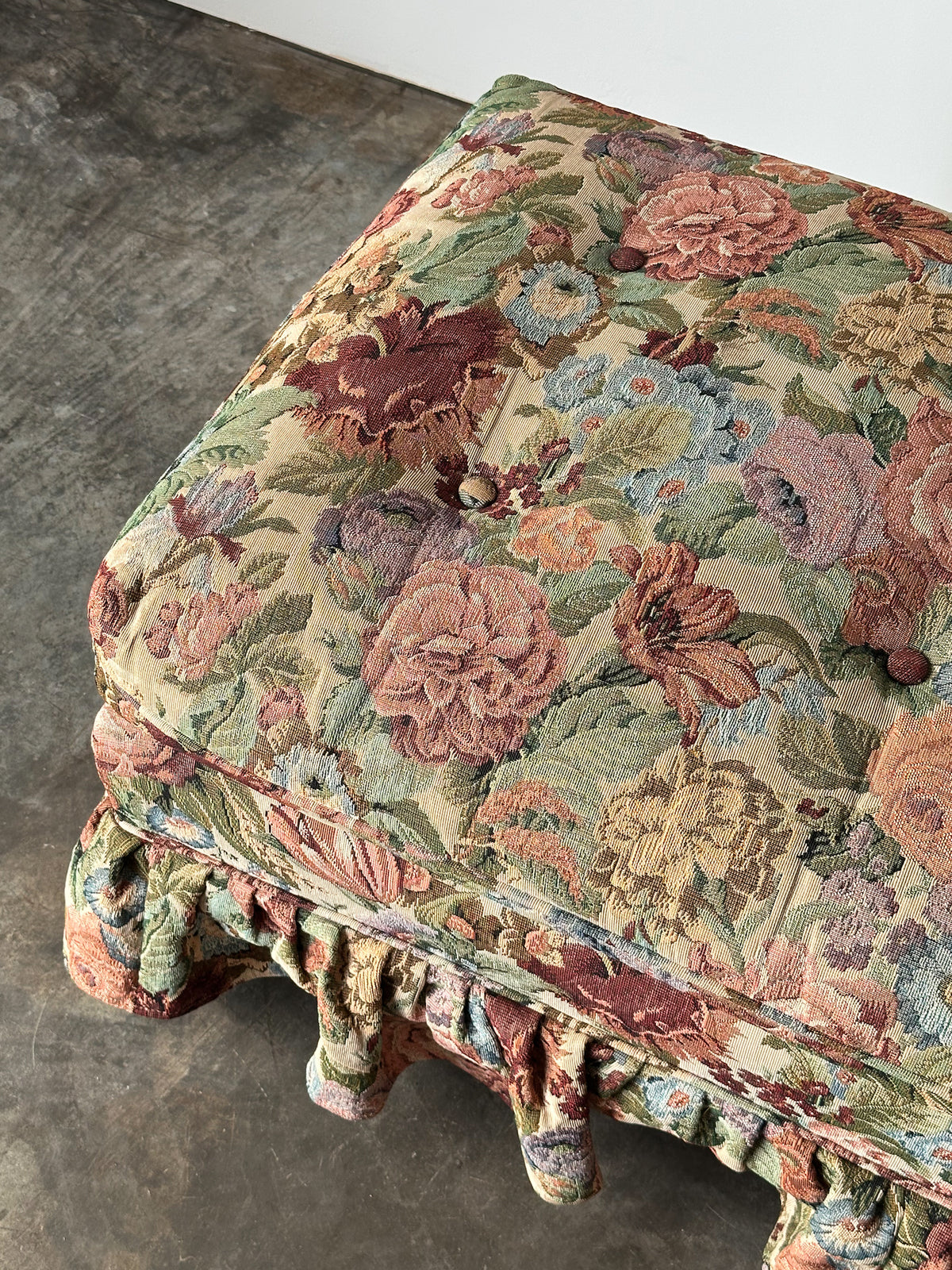 Floral Jacquard Tapestry Skirted Tufted Ottoman, 1980s