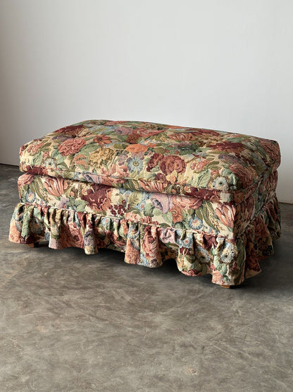 Floral Jacquard Tapestry Skirted Tufted Ottoman, 1980s