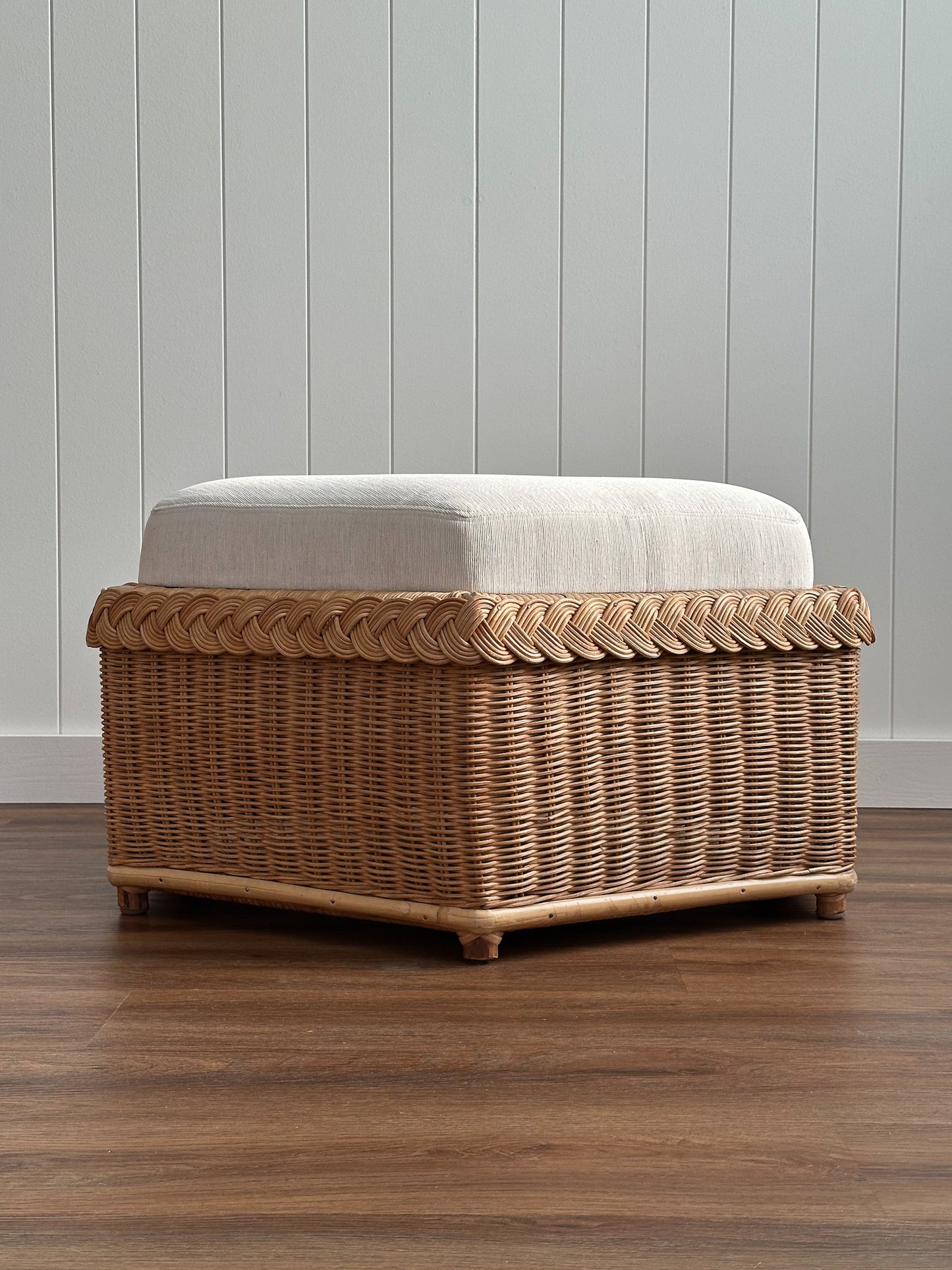 Vintage Brown Jordan Braided Wicker Hexagonal Ottoman