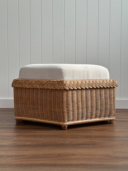 Vintage Brown Jordan Braided Wicker Hexagonal Ottoman