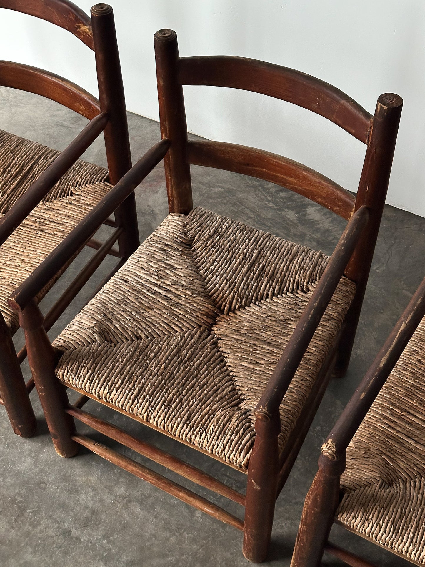 Rustic Pine Hearth Armchairs, France, Mid-20th Century, Set of Four