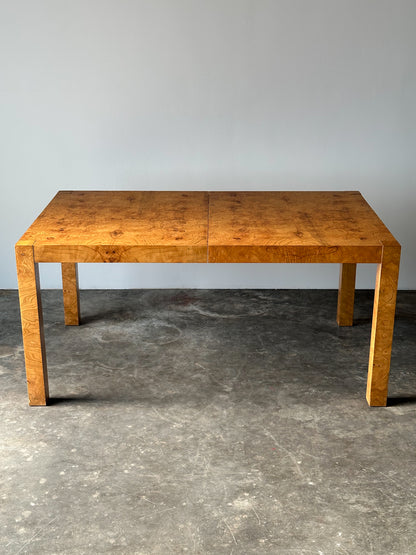Lane Burl Wood Extendable Parsons Dining Table in the Style of Milo Baughman, 1970s