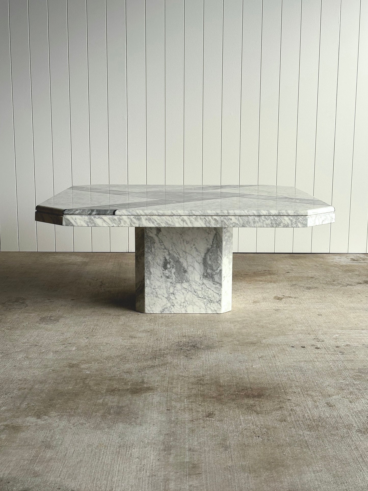 Italian Carrara & Bardiglio Marble Inlay Coffee Table, 1970s