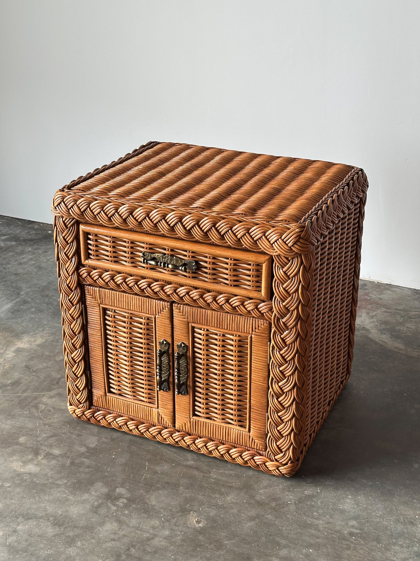 Vintage Woven Wicker Nightstand