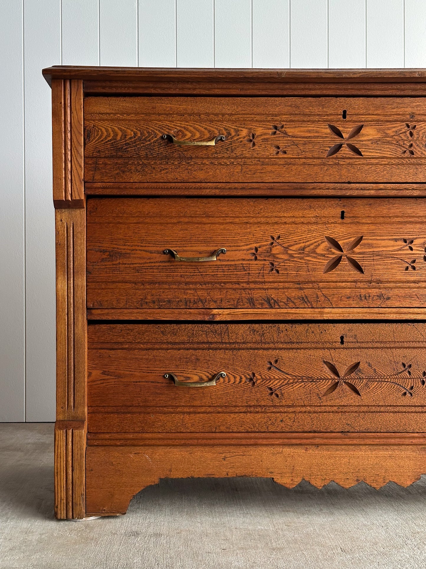 Late 19th Century Carved Oak Chest of Drawers