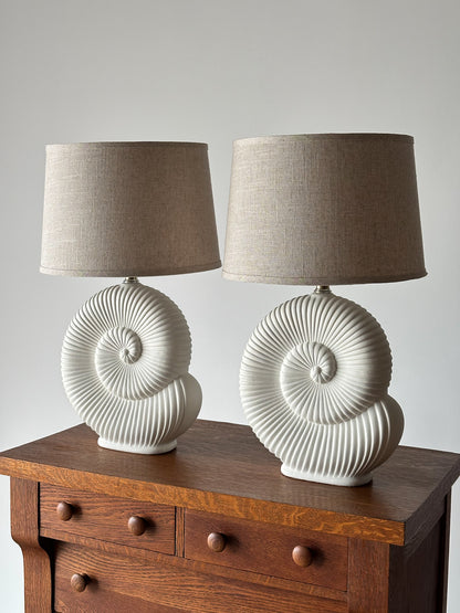 Vintage Plaster Nautilus Table Lamps, Pair
