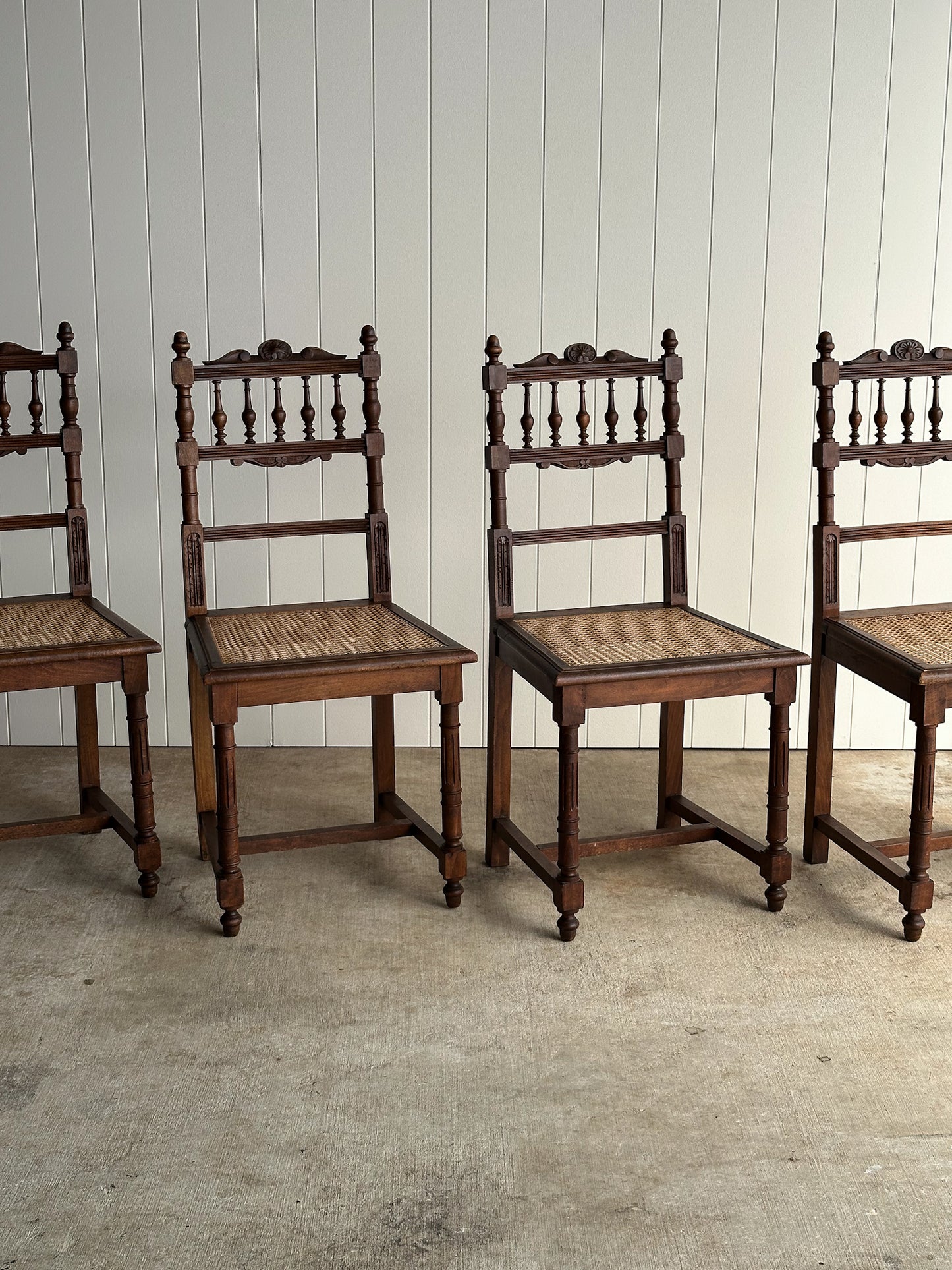 Set of Four Antique Dining Chairs With Carved Crest