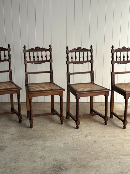 Set of Four Antique Dining Chairs With Carved Crest