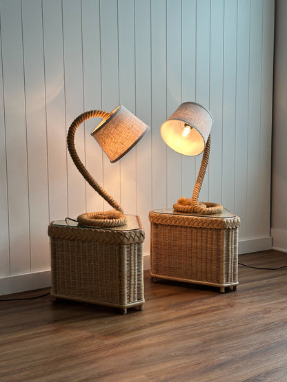 Vintage French Mid-Century Rope Table Lamps, Pair