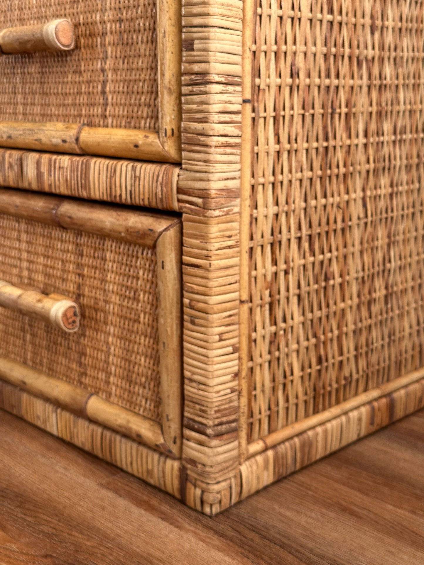 1970s Vintage Woven Rattan Chest of Drawers