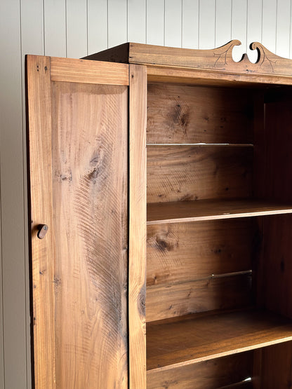 Antique Pine Cupboard Cabinet With Carved Crest